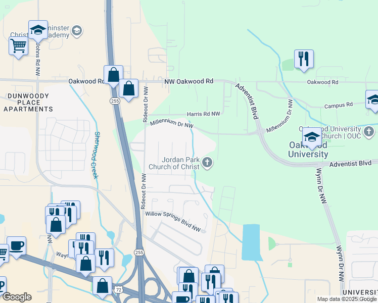 map of restaurants, bars, coffee shops, grocery stores, and more near 1910 Mangum Drive Northwest in Huntsville