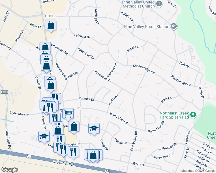 map of restaurants, bars, coffee shops, grocery stores, and more near 123 Linda Loop in Jacksonville