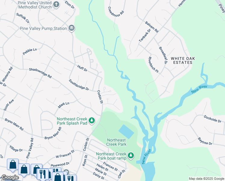map of restaurants, bars, coffee shops, grocery stores, and more near 407 Meadowbrook Lane in Jacksonville