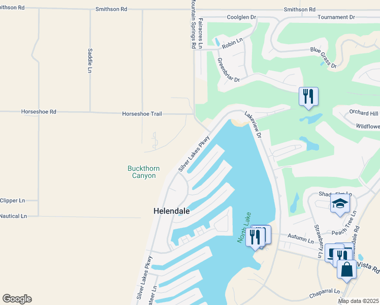 map of restaurants, bars, coffee shops, grocery stores, and more near 27546 Silver Lakes Parkway in Helendale