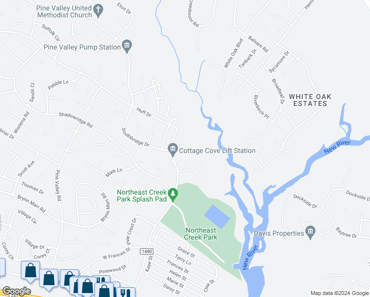 map of restaurants, bars, coffee shops, grocery stores, and more near 207 Meadowbrook Lane in Jacksonville