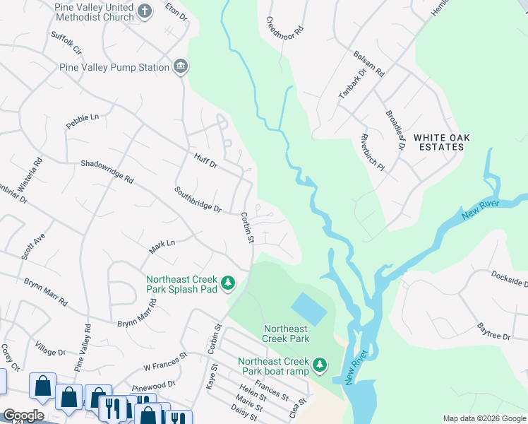 map of restaurants, bars, coffee shops, grocery stores, and more near 209 Meadowbrook Lane in Jacksonville
