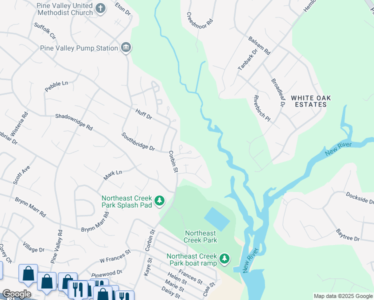 map of restaurants, bars, coffee shops, grocery stores, and more near 301 Meadowbrook Lane in Jacksonville