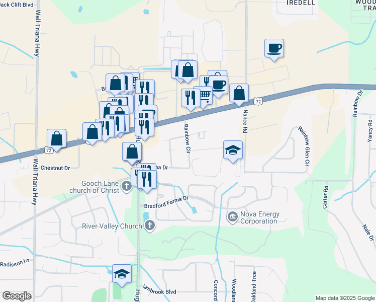 map of restaurants, bars, coffee shops, grocery stores, and more near 147 Rainbow Glen Circle in Madison