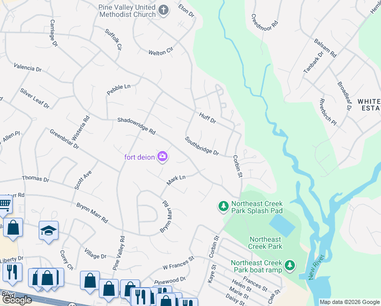 map of restaurants, bars, coffee shops, grocery stores, and more near 616 Shadowridge Road in Jacksonville