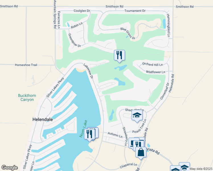map of restaurants, bars, coffee shops, grocery stores, and more near 27535 Lakeview Drive in Helendale