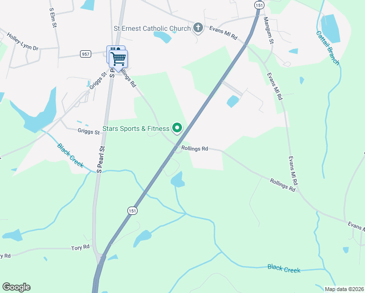 map of restaurants, bars, coffee shops, grocery stores, and more near 1661 Rollings Road in Pageland