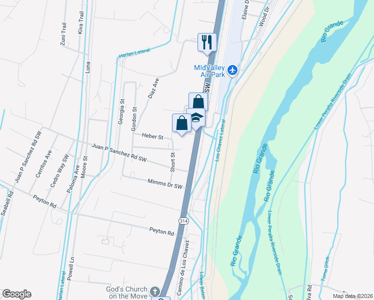map of restaurants, bars, coffee shops, grocery stores, and more near 4787 New Mexico 314 in Los Lunas