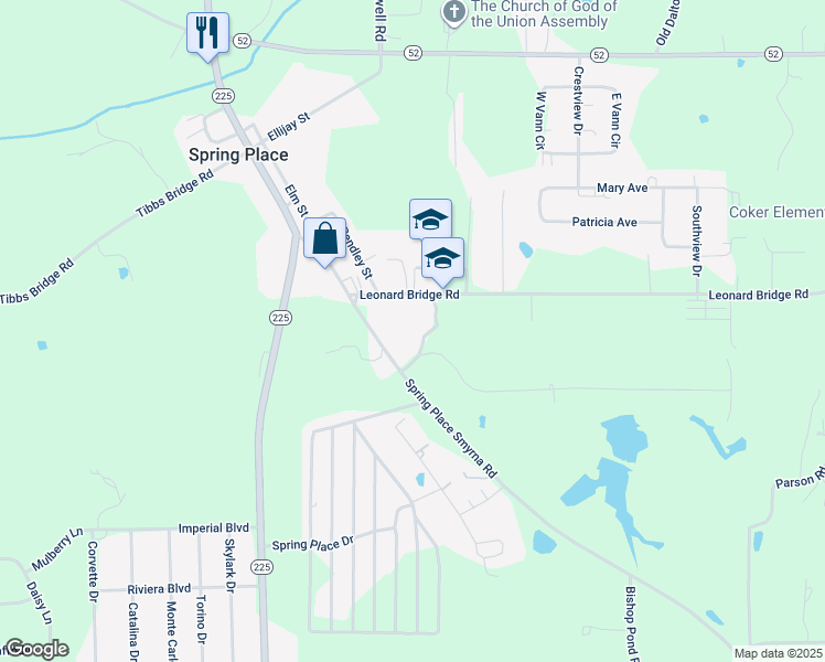 map of restaurants, bars, coffee shops, grocery stores, and more near 2345 Spring Place Smyrna Road in Chatsworth