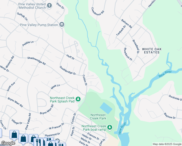 map of restaurants, bars, coffee shops, grocery stores, and more near 102 Spring Meadow Drive in Jacksonville