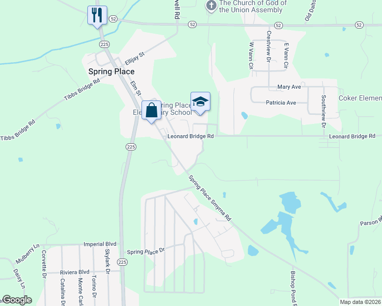 map of restaurants, bars, coffee shops, grocery stores, and more near 2345 Spring Place Smyrna Road in Chatsworth