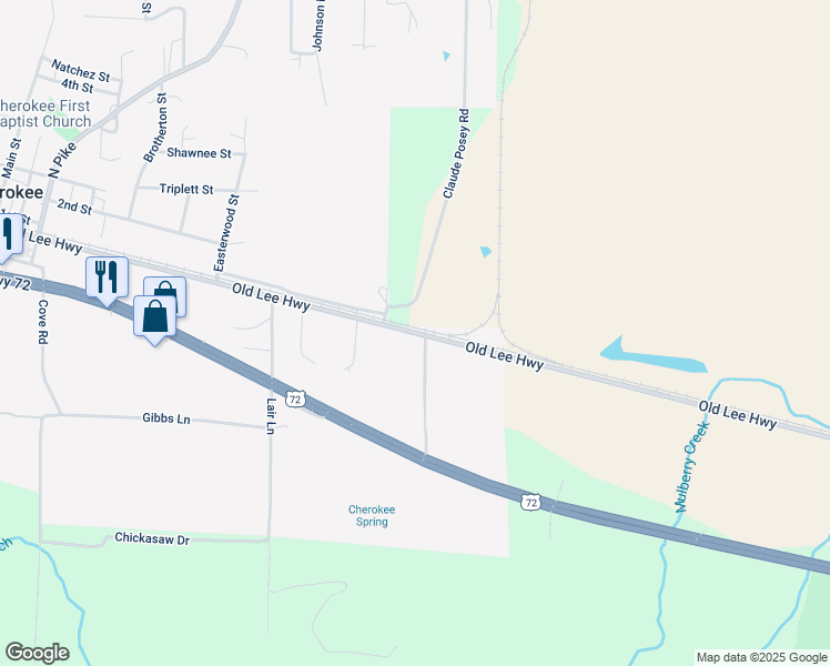 map of restaurants, bars, coffee shops, grocery stores, and more near 4595 Old Lee Highway in Cherokee