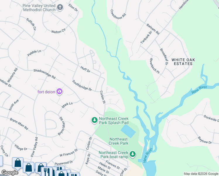 map of restaurants, bars, coffee shops, grocery stores, and more near 206 Meadowbrook Lane in Jacksonville