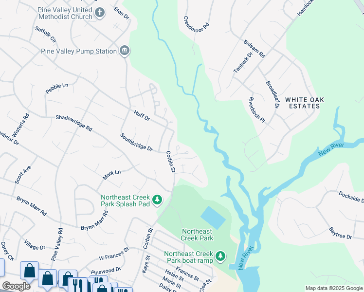 map of restaurants, bars, coffee shops, grocery stores, and more near 206 Meadowbrook Lane in Jacksonville