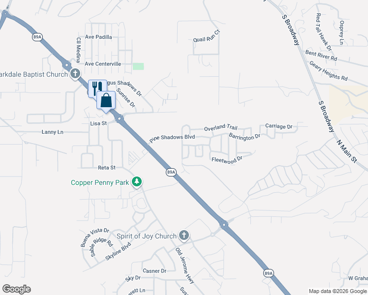 map of restaurants, bars, coffee shops, grocery stores, and more near Marlette Street in Cottonwood