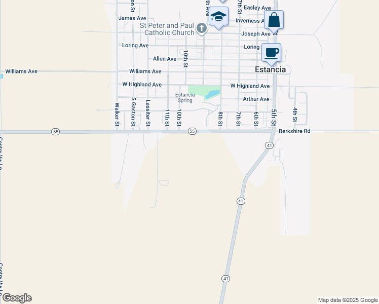map of restaurants, bars, coffee shops, grocery stores, and more near 916 New Mexico 55 in Estancia