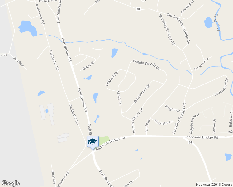 map of restaurants, bars, coffee shops, grocery stores, and more near 132 Sandy Lane in Greenville