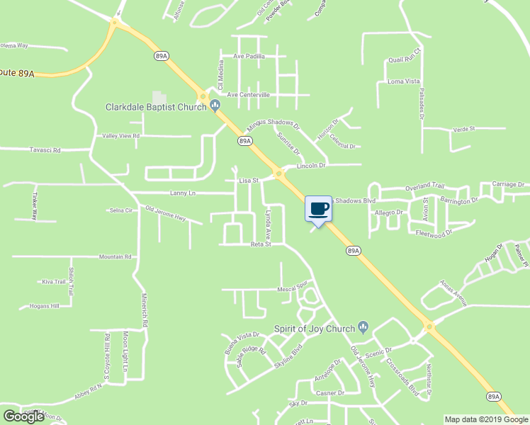 map of restaurants, bars, coffee shops, grocery stores, and more near 1380 Lynda Avenue in Clarkdale