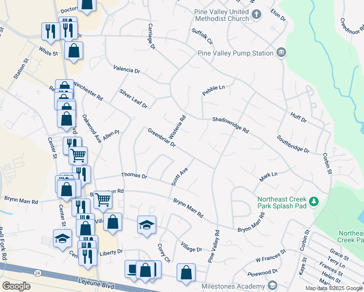 map of restaurants, bars, coffee shops, grocery stores, and more near 407 Greenbriar Drive in Jacksonville