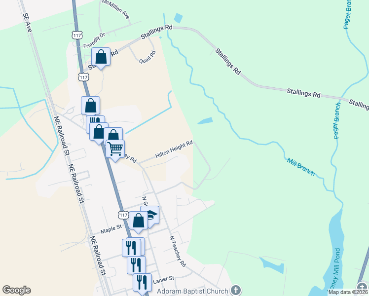 map of restaurants, bars, coffee shops, grocery stores, and more near 160 Hilton Height Road in Wallace
