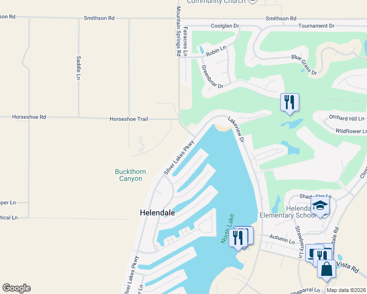 map of restaurants, bars, coffee shops, grocery stores, and more near 27584 Silver Lakes Parkway in Helendale