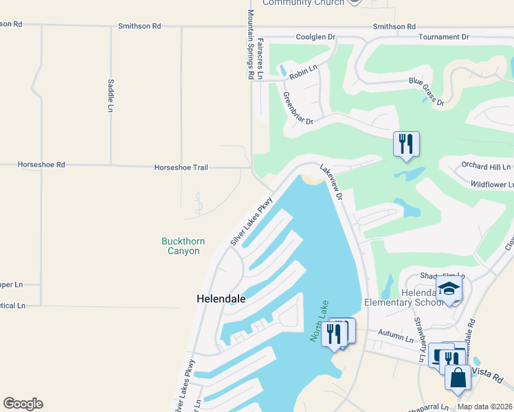 map of restaurants, bars, coffee shops, grocery stores, and more near 27584 Silver Lakes Parkway in Helendale