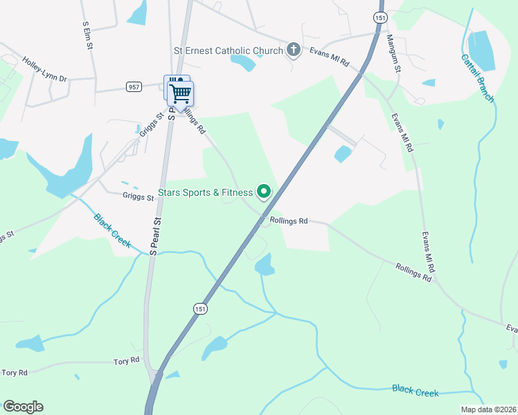 map of restaurants, bars, coffee shops, grocery stores, and more near 1661 Rollings Road in Pageland