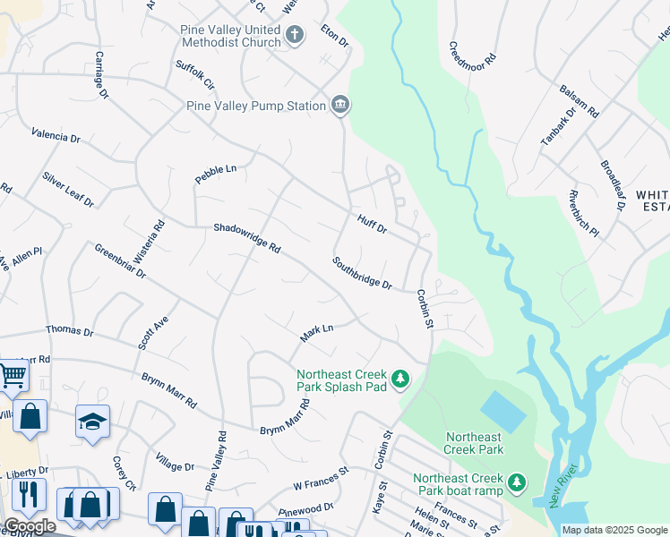 map of restaurants, bars, coffee shops, grocery stores, and more near 405 Southbridge Drive in Jacksonville