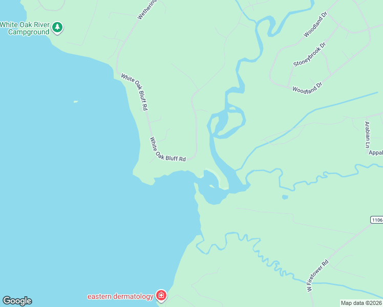 map of restaurants, bars, coffee shops, grocery stores, and more near 171 White Oak Bluff Road in Carteret