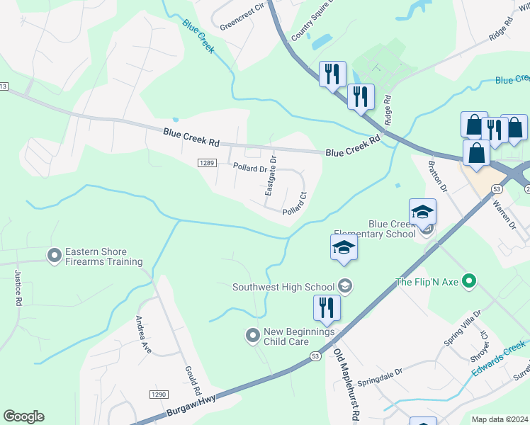 map of restaurants, bars, coffee shops, grocery stores, and more near 251 Pollard Drive in Jacksonville