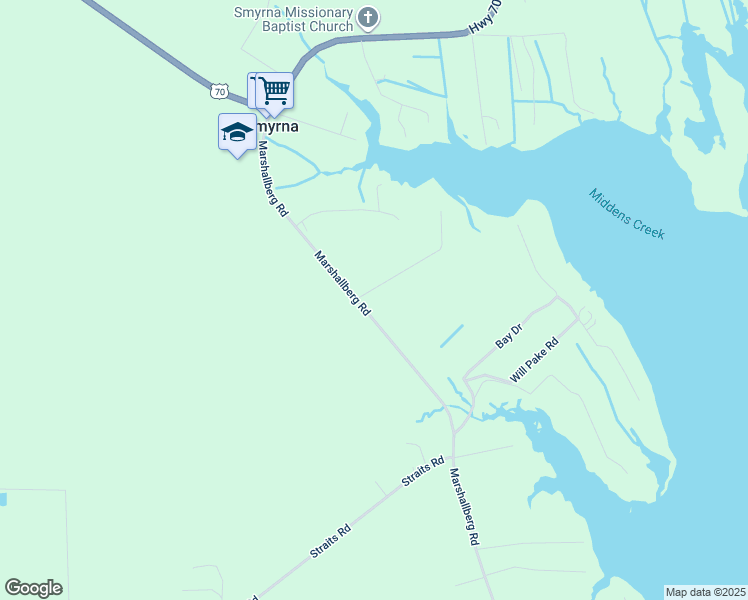 map of restaurants, bars, coffee shops, grocery stores, and more near 303 Marshallberg Road in Smyrna