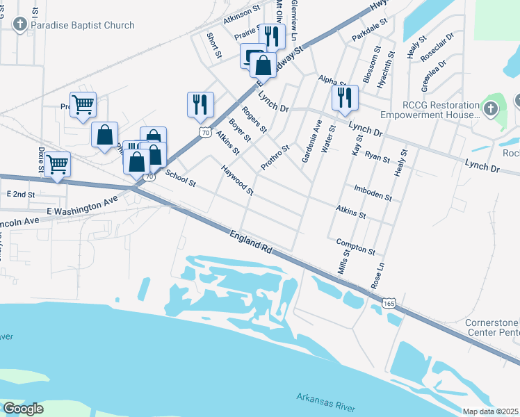 map of restaurants, bars, coffee shops, grocery stores, and more near 4812 Haywood Street in North Little Rock