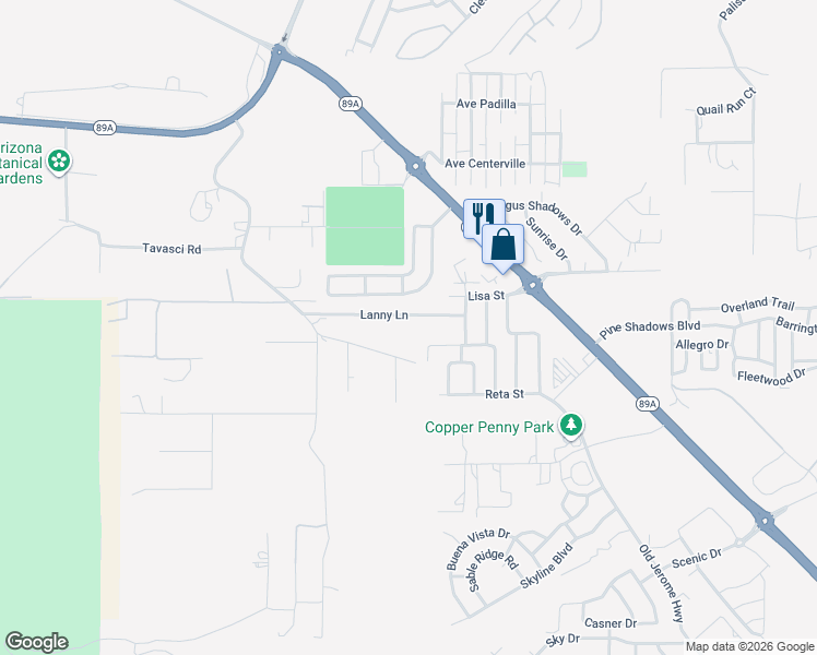 map of restaurants, bars, coffee shops, grocery stores, and more near 941 Lanny Lane in Clarkdale