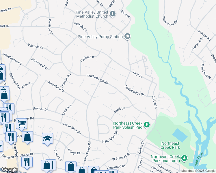 map of restaurants, bars, coffee shops, grocery stores, and more near 643 Shadowridge Road in Jacksonville