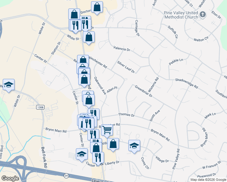 map of restaurants, bars, coffee shops, grocery stores, and more near 103 Allen Place in Jacksonville