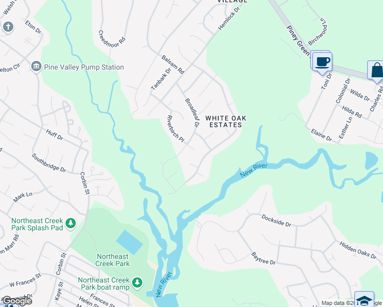 map of restaurants, bars, coffee shops, grocery stores, and more near 204 Riverbirch Place in Jacksonville