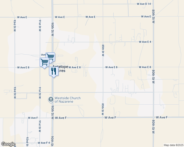 map of restaurants, bars, coffee shops, grocery stores, and more near West Avenue East 8 in Lancaster