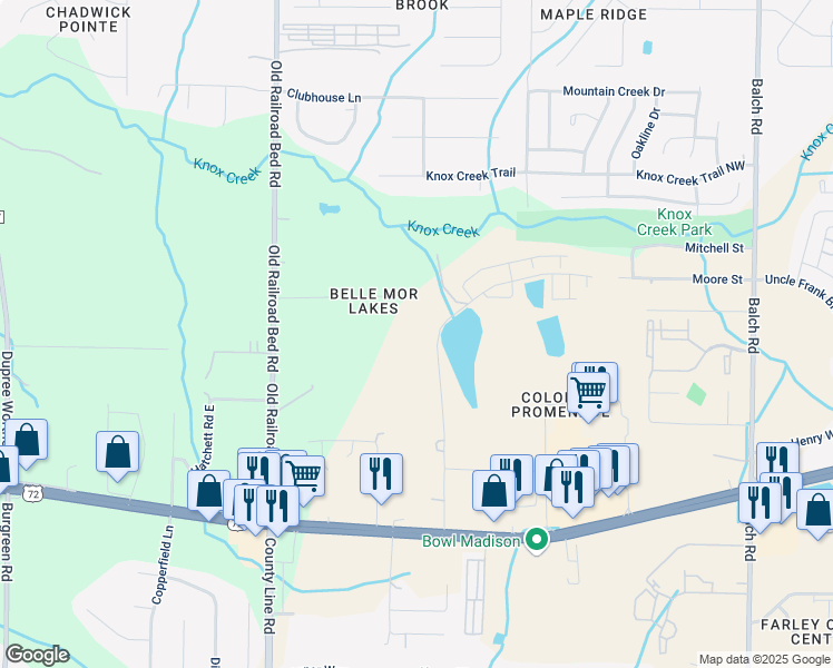 map of restaurants, bars, coffee shops, grocery stores, and more near 8801 Belle Mor Drive Northwest in Madison