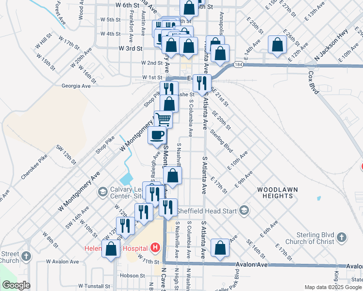 map of restaurants, bars, coffee shops, grocery stores, and more near 501-599 South Nashville Avenue in Sheffield