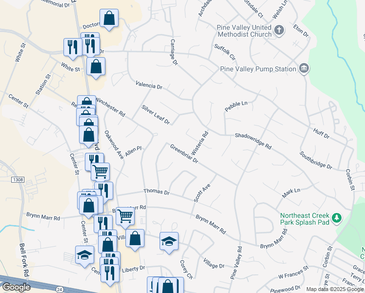 map of restaurants, bars, coffee shops, grocery stores, and more near 315 Greenbriar Drive in Jacksonville
