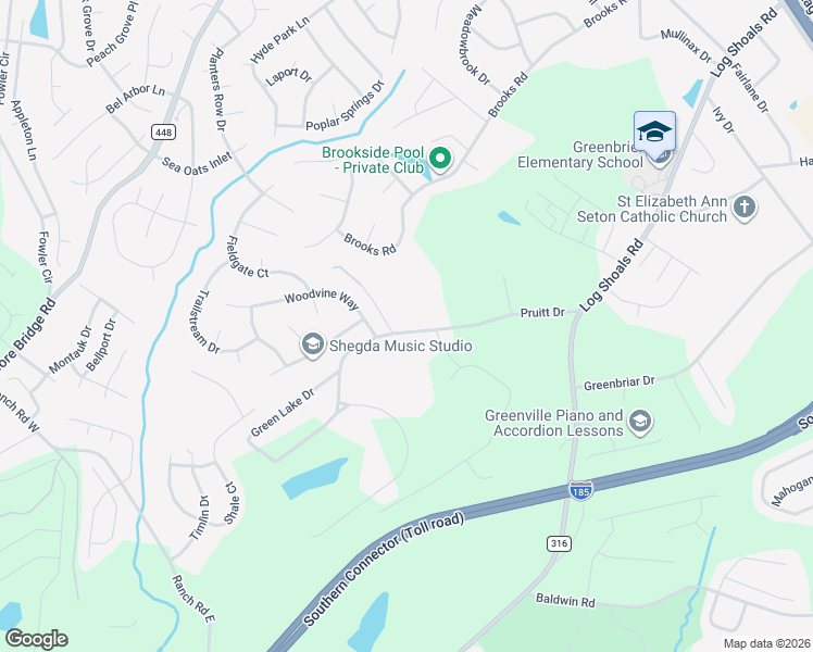 map of restaurants, bars, coffee shops, grocery stores, and more near 152 Pruitt Drive in Greenville