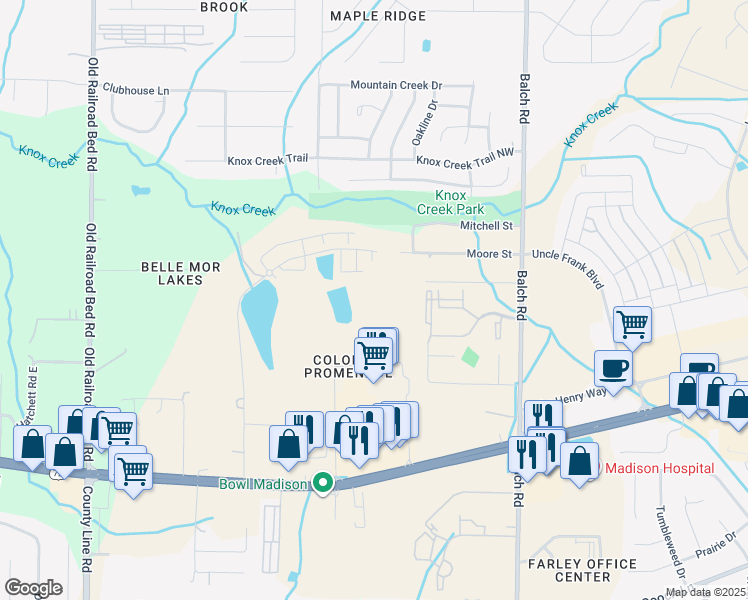 map of restaurants, bars, coffee shops, grocery stores, and more near 5550 Promenade Point Parkway in Madison