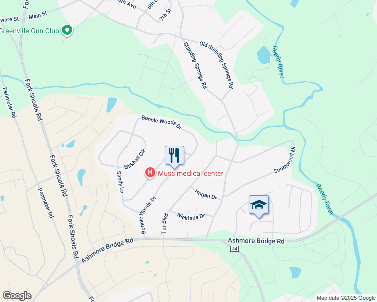 map of restaurants, bars, coffee shops, grocery stores, and more near 69 Brockmore Drive in Greenville