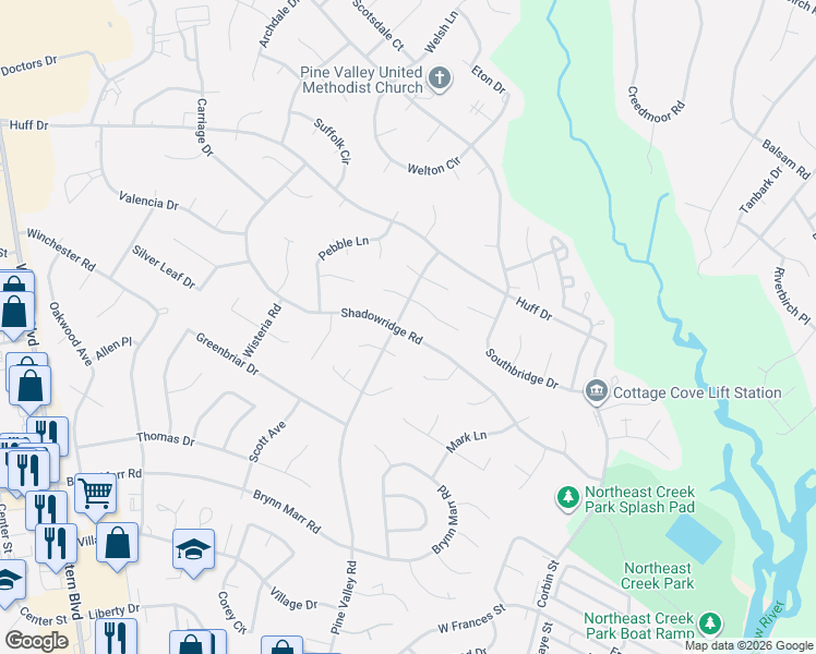 map of restaurants, bars, coffee shops, grocery stores, and more near 600 Pine Valley Road in Jacksonville