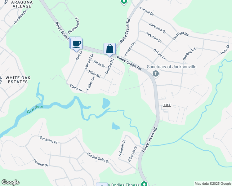 map of restaurants, bars, coffee shops, grocery stores, and more near 110 Easy Street in Jacksonville