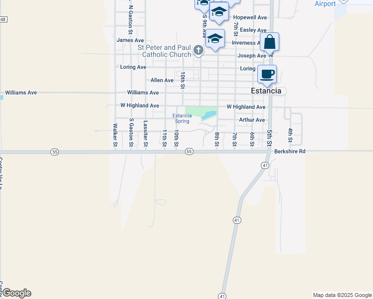 map of restaurants, bars, coffee shops, grocery stores, and more near 916 New Mexico 55 in Estancia