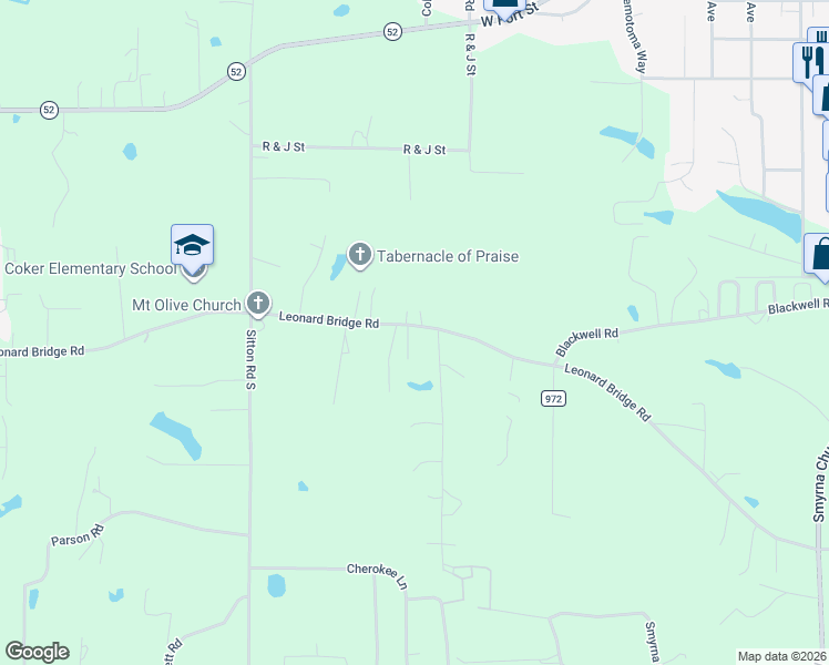 map of restaurants, bars, coffee shops, grocery stores, and more near 1269 Leonard Bridge Road in Chatsworth