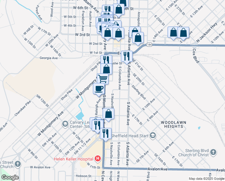 map of restaurants, bars, coffee shops, grocery stores, and more near 501 South Nashville Avenue in Sheffield