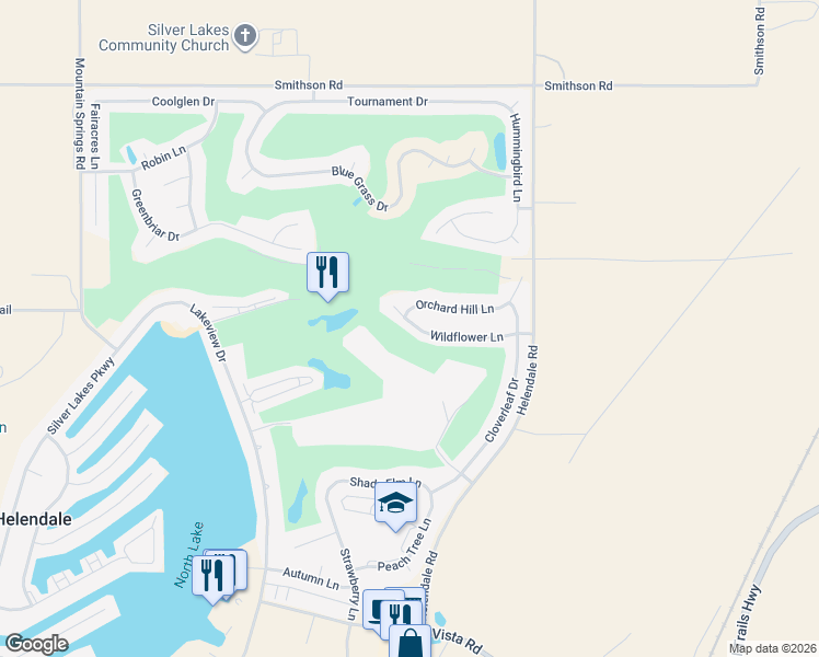 map of restaurants, bars, coffee shops, grocery stores, and more near 15107 Orchard Hill Lane in Helendale