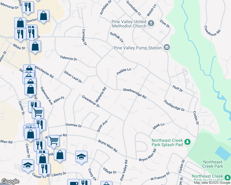 map of restaurants, bars, coffee shops, grocery stores, and more near 715 Shadowridge Road in Jacksonville